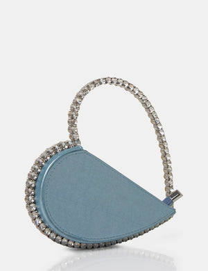 The Zee Ice Blue Metallic Diamante Love Heart Grab Bag