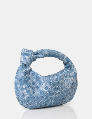 The Blame Denim Woven PU Knot Detail Mini Grab Bag