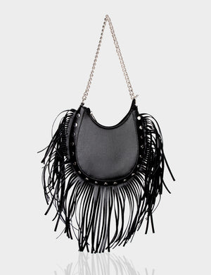 The Western Black Pu Tassle Shoulder Bag
