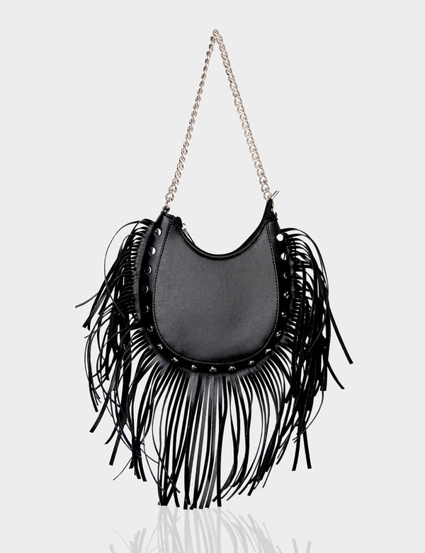 The Western Black Pu Tassle Shoulder Bag
