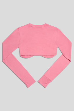 Long Sleeve Underbust Crop Top Pink