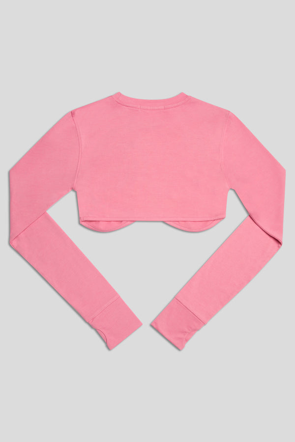 Long Sleeve Underbust Crop Top Pink