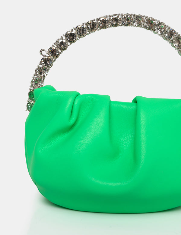 The Aurora Lime Pu Diamante Handle Mini Bag