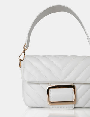 The Harlow White Quilted Buckled Grab Bag