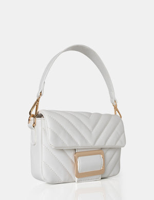 The Harlow White Quilted Buckled Grab Bag