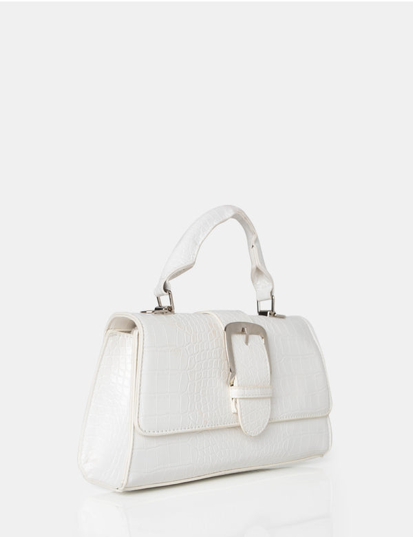 The Lisbon White Croc Buckle Cross Body Bag