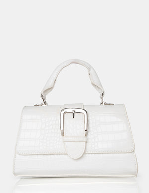 The Lisbon White Croc Buckle Cross Body Bag