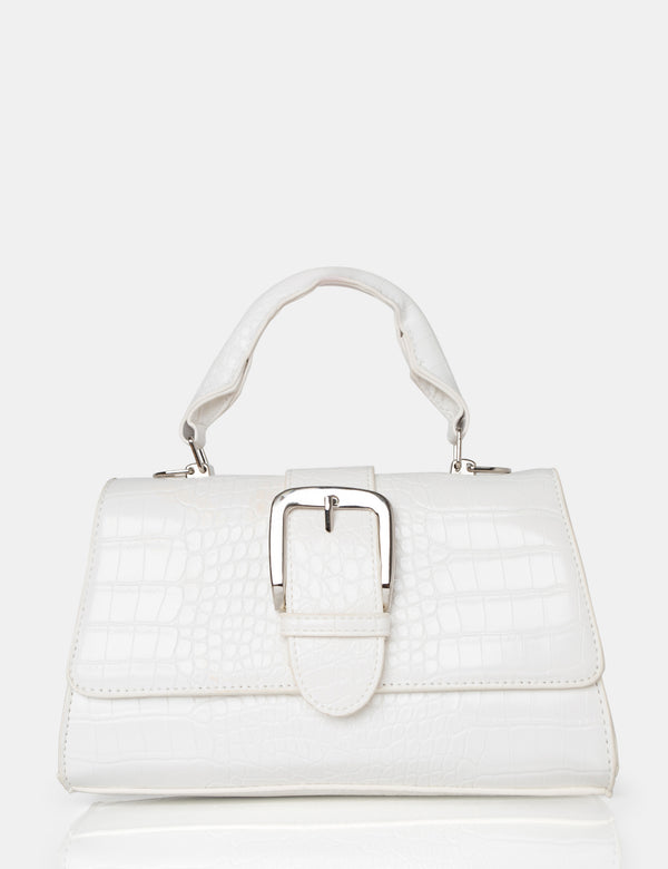 The Lisbon White Croc Buckle Cross Body Bag
