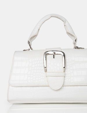 The Lisbon White Croc Buckle Cross Body Bag