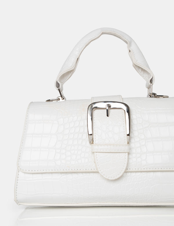 The Lisbon White Croc Buckle Cross Body Bag