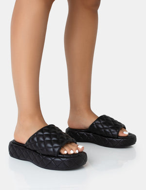 Mykonos Black Flatform Quilted Slider Sandals