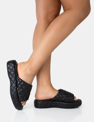 Mykonos Black Flatform Quilted Slider Sandals