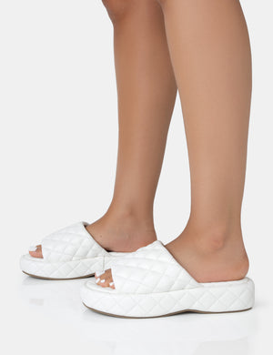 Mykonos White Flatform Quilted Slider Sandals