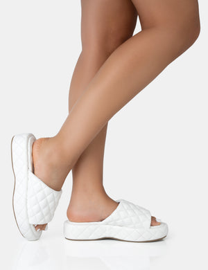 Mykonos White Flatform Quilted Slider Sandals