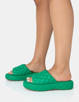 Mykonos Green Flatform Quilted Slider Sandals