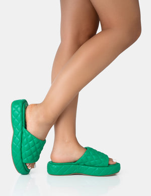 Mykonos Green Flatform Quilted Slider Sandals