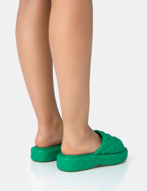 Mykonos Green Flatform Quilted Slider Sandals