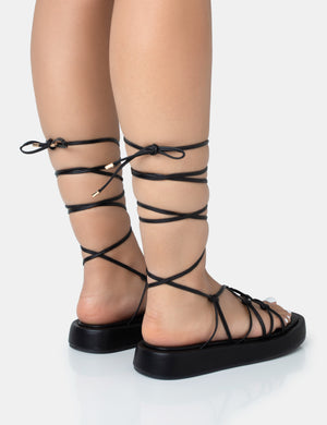 Babygirl Black Flatform Lace Up Sandals