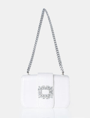 The Darcy White Croc Shoulder Bag