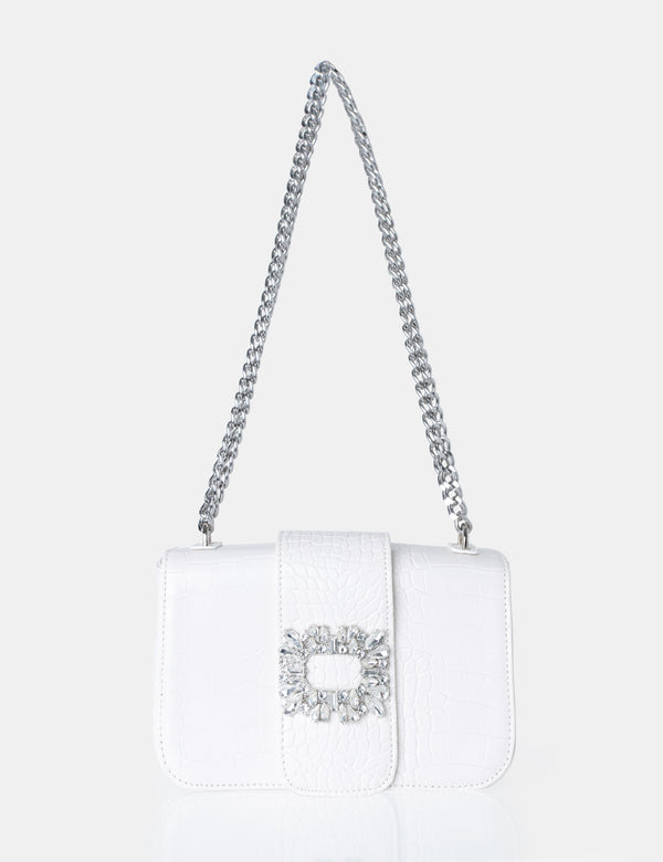 The Darcy White Croc Shoulder Bag