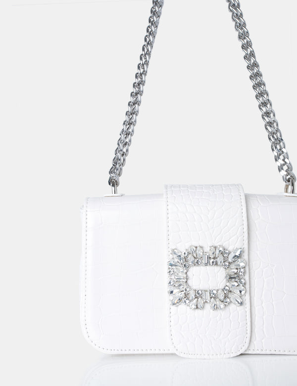 The Darcy White Croc Shoulder Bag