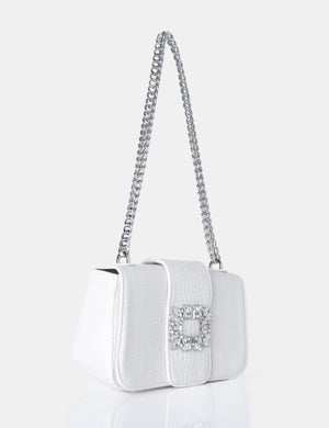 The Darcy White Croc Shoulder Bag