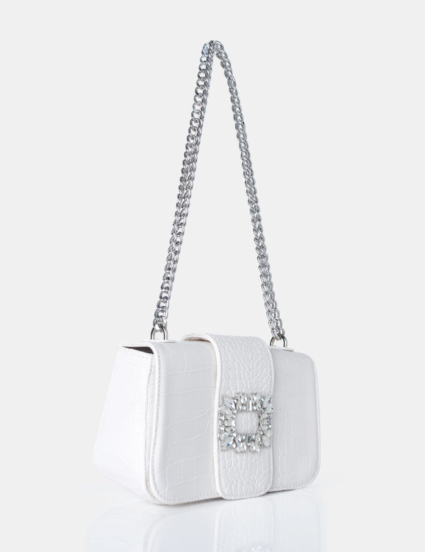 The Darcy White Croc Shoulder Bag