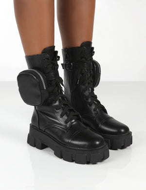 Intention Black Platform Chunky Sole Pouch Ankle Boots