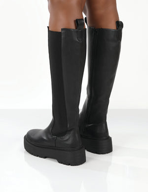 Andi Black Knee high Chunky Sole Boots