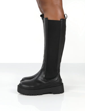 Andi Black Knee high Chunky Sole Boots