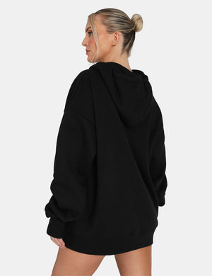 Oversized Zip Through Hoodie Black