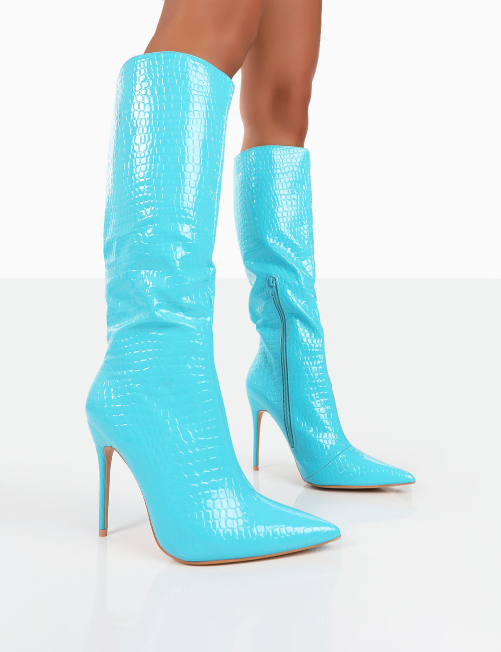 Baby blue best sale knee high boots