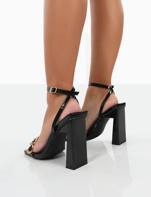 Rae Wide Fit Black Patent Buckle Detail Block Heels