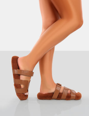Hot Fuzz Tan Borg Cut Out Flat Sandals