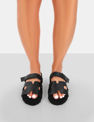 Hot Fuzz Black Borg Cut Out Flat Sandals