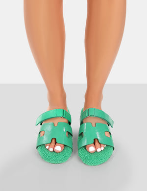 Hot Fuzz Green Borg Cut Out Flat Sandals