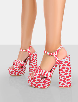 Kiss Multi lip Print Platform Sandal High Heels