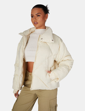 Soft Touch Quilted Puffer Jacket Ecru Kaiia