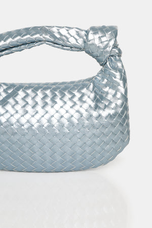 Bottega Veneta Woven Mini Knot Clutch in Metallic