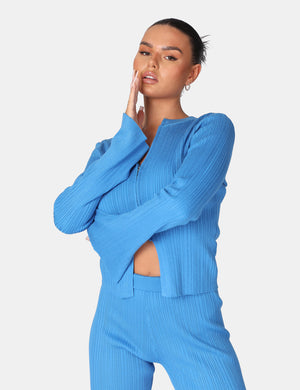 Knitted Zip Front Top Blue