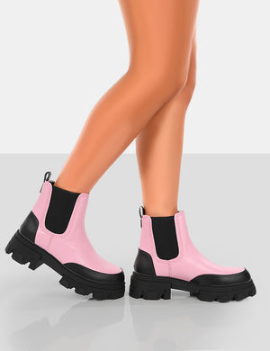 By Midnight Pink Pu Platform Chunky Sole Chelsea Boots