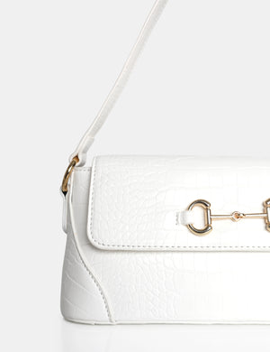 The Issy White Croc Pu Buckle Shoulder Bag