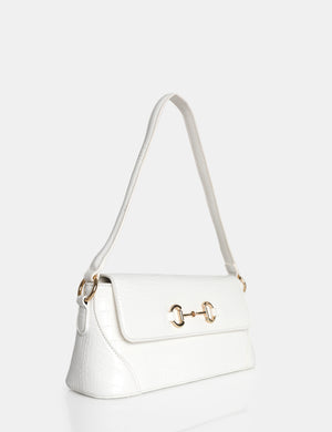 The Issy White Croc Pu Buckle Shoulder Bag