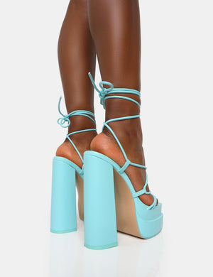 Glow Girl Baby Blue Pu Lace Up Platform High Heels