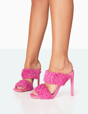 Poodle Pink Faux Fur Stiletto Mule Heels