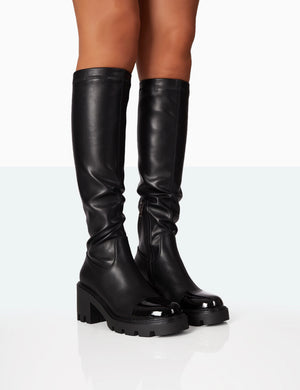 Fletch Black Pu Chunky Sole Over The Knee Boot