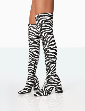 Meridian Zebra Grain PU Block Heel Over the Knee High Boots