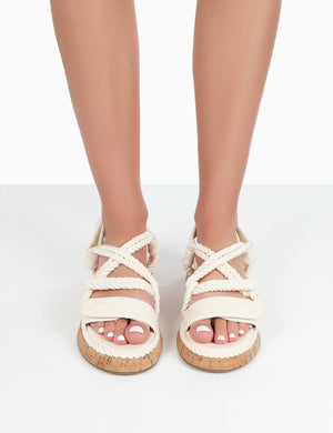 Miami Wide Fit Ecru Rope Flatform Lace Up Sandals