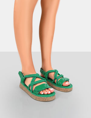 Miami Green Rope Flatform Lace Up Sandals
