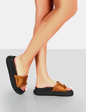 Demi Wide Fit Brown Satin Slider Sandals